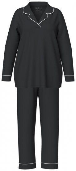 Ulla Popken 823030 Pyjama mit Hemdkragen Schwarz - Pyjama/Loungewear - 