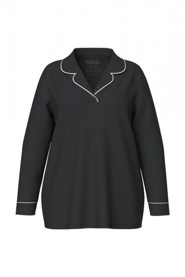 Ulla Popken 823030 Pyjama mit Hemdkragen Schwarz - Pyjama/Loungewear - 