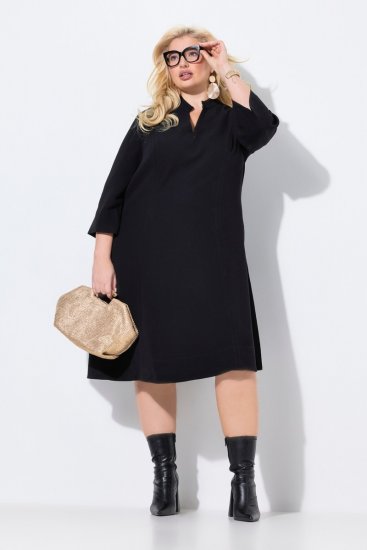 Ulla Popken 823290 Midikleid mit V-Ausschnitt Schwarz - Midikleider - Midikleider in großen Größen