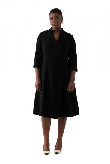 Ulla Popken 823290 Midikleid mit V-Ausschnitt Schwarz - Midikleider - Midikleider in großen Größen