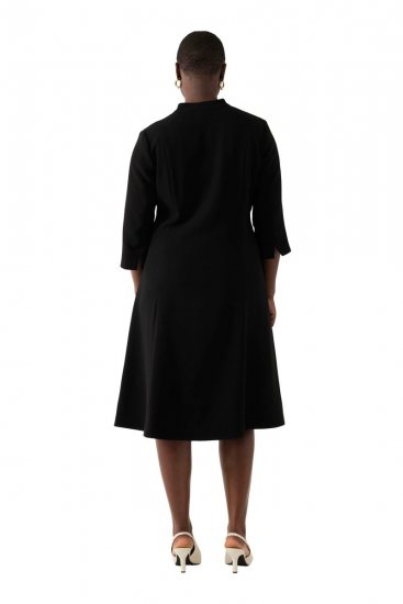 Ulla Popken 823290 Midikleid mit V-Ausschnitt Schwarz - Midikleider - Midikleider in großen Größen
