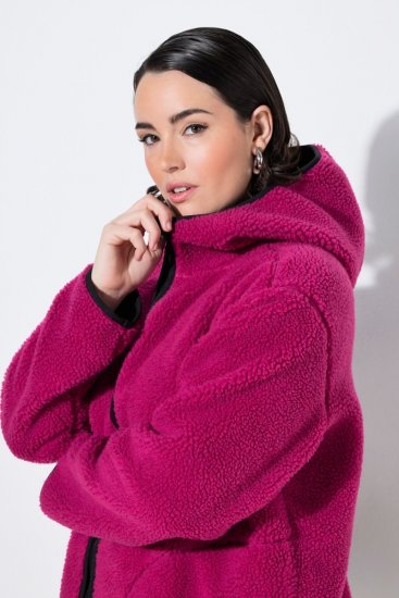 Ulla Popken 823371 Teddyjacke mit Kapuze und gesteppten Taschen Fuchsia - Fleecekleidung - 