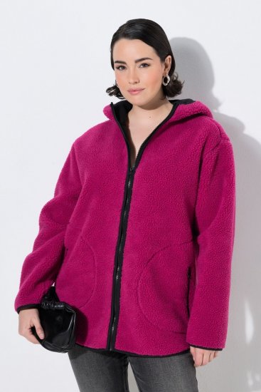 Ulla Popken 823371 Teddyjacke mit Kapuze und gesteppten Taschen Fuchsia - Fleecekleidung - 