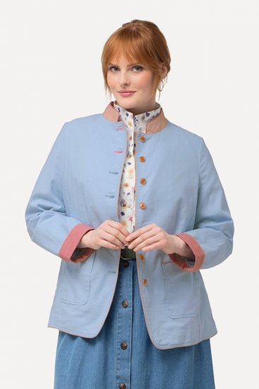 Ulla Popken 823538 Blazer aus Leinenmix mit Stehkragen Hellblau - Blazer - Blazer für Frauen in Großgrößen