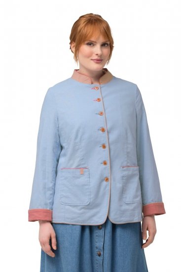 Ulla Popken 823538 Blazer aus Leinenmix mit Stehkragen Hellblau - Blazer - Blazer für Frauen in Großgrößen