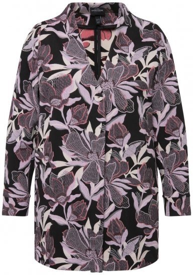 Ulla Popken 823967 Geblümter Jacquardblazer mit 3/4-Ärmeln Schwarz - Blazer - Blazer für Frauen in Großgrößen