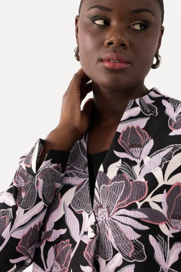 Ulla Popken 823967 Geblümter Jacquardblazer mit 3/4-Ärmeln Schwarz - Blazer - Blazer für Frauen in Großgrößen