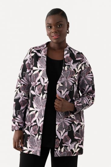 Ulla Popken 823967 Geblümter Jacquardblazer mit 3/4-Ärmeln Schwarz - Blazer - Blazer für Frauen in Großgrößen