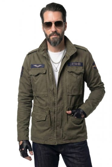 JP1880 Field Jacket with Badges Vintage Look TALL Moss Green - TALL jacken - Jacken in TALL-Länge