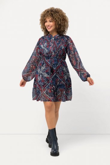 Ulla Popken 824976 Gemustertes Kleid Dunkelblau - Midikleider - Midikleider in großen Größen