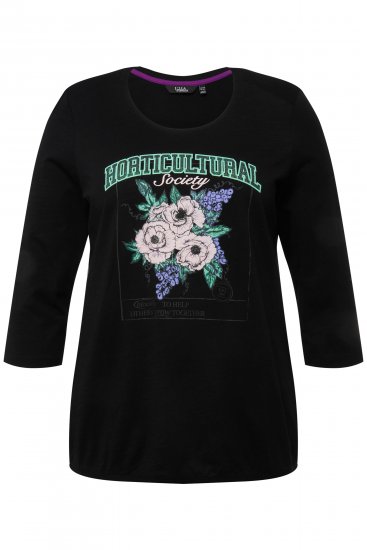 Ulla Popken Horticultural Graphic Floral Tee Black - Bedruckte T-shirts für damen - 