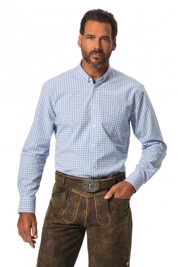 JP1880 Modern Fit Button-Down Collar Long Sleeve Check Shirt Light Blue - Herrenhemden - Herrenhemden in großen Größen