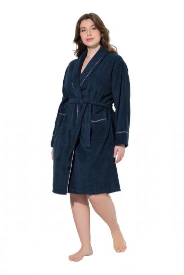 Ulla Popken 826794 Frottee-Bademantel Dunkelblau - Morgenmäntel & Bademäntel - 