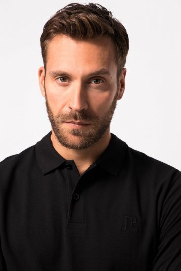 JP1880 827115 Langarm Poloshirt mit Bauchfit Schwarz - Polo-shirts für herren - Polo-Shirts für Herren in großen Größen