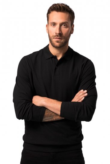 JP1880 827115 Langarm Poloshirt mit Bauchfit Schwarz - Polo-shirts für herren - Polo-Shirts für Herren in großen Größen