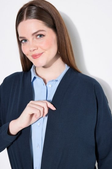 Ulla Popken 827116 Bolero mit Stehkragen aus Leinenmix Dunkelblau - Boleros - 