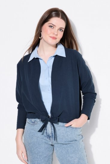 Ulla Popken 827116 Bolero mit Stehkragen aus Leinenmix Dunkelblau - Boleros - 