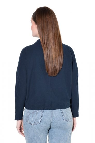 Ulla Popken 827116 Bolero mit Stehkragen aus Leinenmix Dunkelblau - Boleros - 