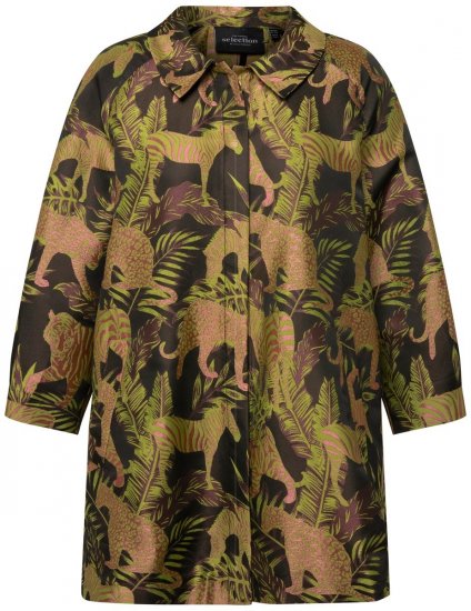 Ulla Popken 827217 Kurzarm-Hemdbluse mit Savannen-Print Schwarz - Hemdblusen - Hemdblusen in großen Größen