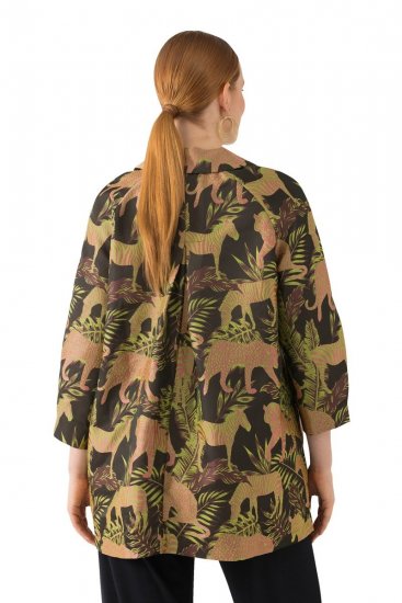 Ulla Popken 827217 Kurzarm-Hemdbluse mit Savannen-Print Schwarz - Hemdblusen - Hemdblusen in großen Größen