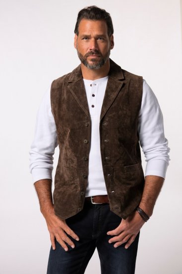 JP1880 827437 Velourslederweste mit Revers Dunkelbraun - Herrenanzüge und -blazer - Herrenanzüge und -blazer in großen Größen