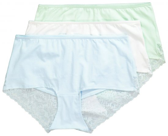 Ulla Popken 827465 Hipster-Slips mit Spitze 3er-Pack Blau - Slips - 