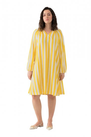 Ulla Popken 827653 Gestreiftes Kleid Gelb - Midikleider - Midikleider in großen Größen