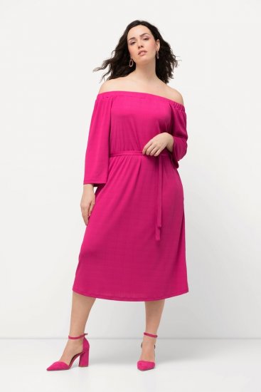 Ulla Popken 827740 Jerseykleid mit 3/4-Ärmeln Rosa - Midikleider - Midikleider in großen Größen