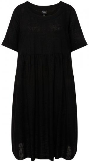 Ulla Popken 829837 Kurzärmliges Kleid aus Leinenmix Schwarz - Sommerkleider - Große Größen: Leichte Sommerkleider