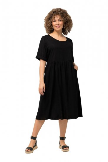 Ulla Popken 829837 Kurzärmliges Kleid aus Leinenmix Schwarz - Sommerkleider - Große Größen: Leichte Sommerkleider
