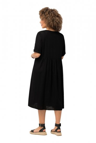 Ulla Popken 829837 Kurzärmliges Kleid aus Leinenmix Schwarz - Sommerkleider - Große Größen: Leichte Sommerkleider