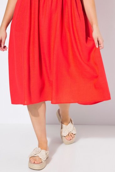 Ulla Popken 829837 Kurzärmliges Kleid aus Leinenmix Rot - Sommerkleider - Große Größen: Leichte Sommerkleider