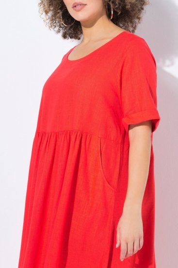 Ulla Popken 829837 Kurzärmliges Kleid aus Leinenmix Rot - Sommerkleider - Große Größen: Leichte Sommerkleider