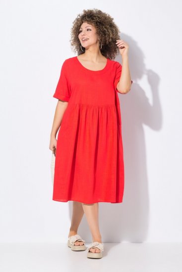 Ulla Popken 829837 Kurzärmliges Kleid aus Leinenmix Rot - Sommerkleider - Große Größen: Leichte Sommerkleider