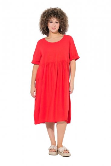 Ulla Popken 829837 Kurzärmliges Kleid aus Leinenmix Rot - Sommerkleider - Große Größen: Leichte Sommerkleider