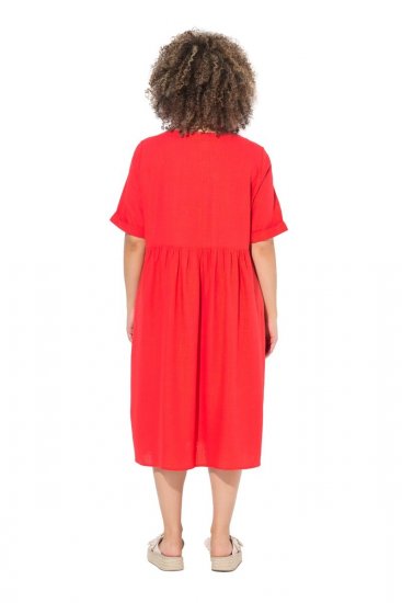 Ulla Popken 829837 Kurzärmliges Kleid aus Leinenmix Rot - Sommerkleider - Große Größen: Leichte Sommerkleider