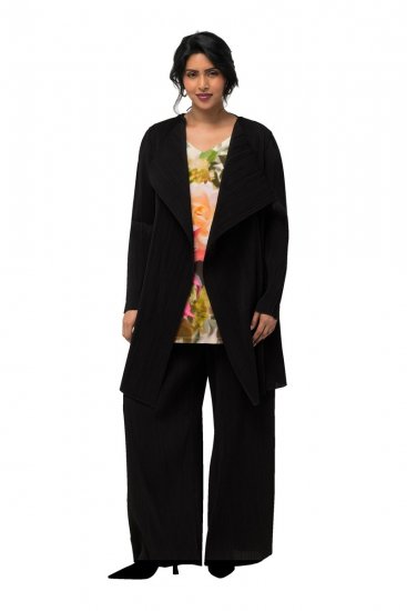 Ulla Popken 830749 Offener plissierter Blazer mit breitem Revers Schwarz - Blazer - Blazer für Frauen in Großgrößen