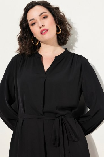 Ulla Popken 831004 Langärmliges Midikleid Schwarz - Maxikleider - Große Größen: Lange Maxikleider