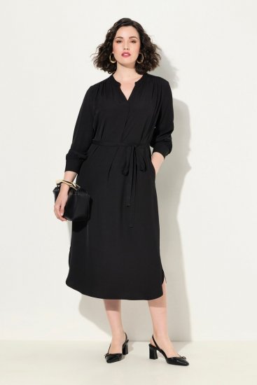 Ulla Popken 831004 Langärmliges Midikleid Schwarz - Maxikleider - Große Größen: Lange Maxikleider
