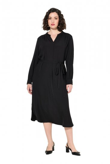 Ulla Popken 831004 Langärmliges Midikleid Schwarz - Maxikleider - Große Größen: Lange Maxikleider