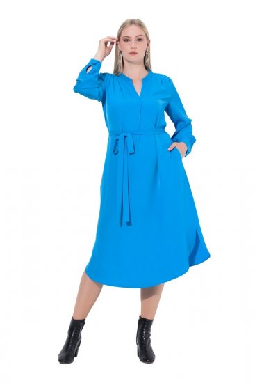 Ulla Popken 831004 Langärmliges Midikleid mit V-Ausschnitt Königsblau - Midikleider - Midikleider in großen Größen