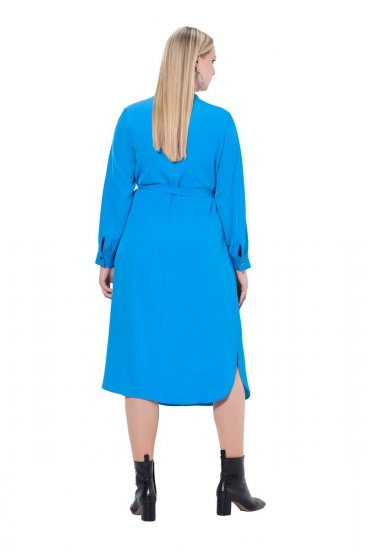 Ulla Popken 831004 Langärmliges Midikleid mit V-Ausschnitt Königsblau - Midikleider - Midikleider in großen Größen