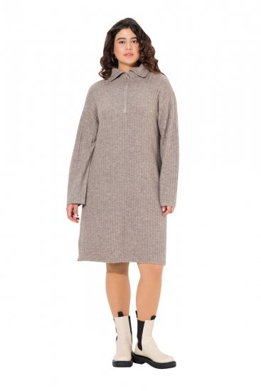Ulla Popken 831589 Langärmliges Strickkleid mit Rollkragen Grau - Strickkleider - 