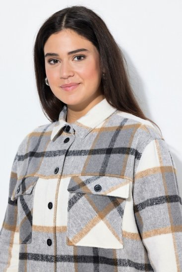 Ulla Popken 831641 Karierte Hemdjacke aus Wollmix Anthrazit - Jacken - Große Jacken für Damen