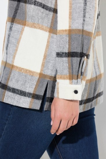Ulla Popken 831641 Karierte Hemdjacke aus Wollmix Anthrazit - Jacken - Große Jacken für Damen