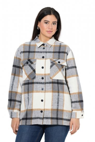 Ulla Popken 831641 Karierte Hemdjacke aus Wollmix Anthrazit - Jacken - Große Jacken für Damen