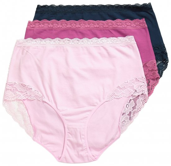 Ulla Popken 831866 Slips mit hoher Taille und Spitze 3er-Pack Dunkelblau - Slips - 