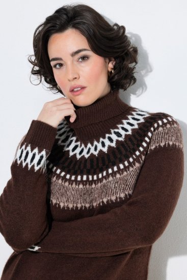 Ulla Popken 832670 Gemustertes Strickkleid mit Rollkragen Mehrfarbig - Kleider - Kleider für jede Größe