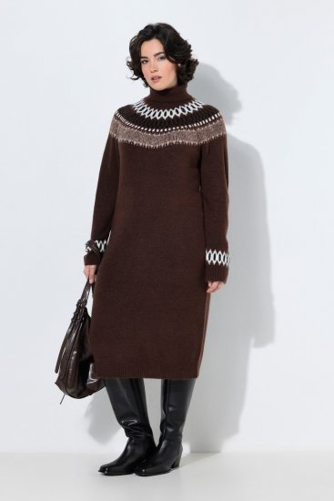 Ulla Popken 832670 Gemustertes Strickkleid mit Rollkragen Mehrfarbig - Kleider - Kleider für jede Größe
