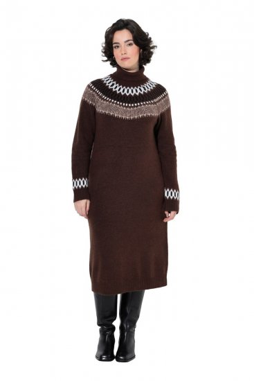 Ulla Popken 832670 Gemustertes Strickkleid mit Rollkragen Mehrfarbig - Kleider - Kleider für jede Größe